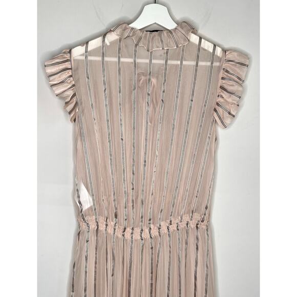 Sandro Cuba To Paris Maki Sheer Overlay Striped Silk Midi Dress Blush Women's 38 - Picture 6 of 13